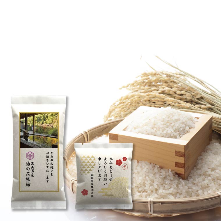 オリジナル お米ノベルティ（国産米）稲穂とお米、升、商品のイメージ写真